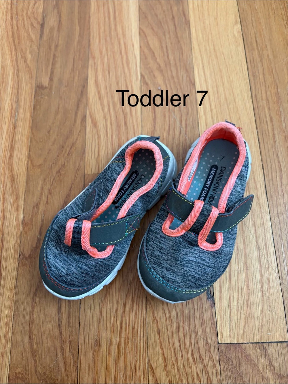 Danskin Now Gray and Coral Slip-On Hook-and-Loop Sneakers - Toddler